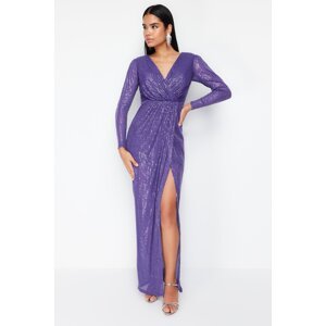 Trendyol Purple Sequined Long Woven Stylish Evening Dress