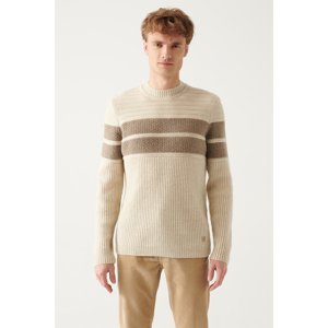 Avva Men's Light Beige Chest Panel Detail Regular Fit Knitwear Sweater