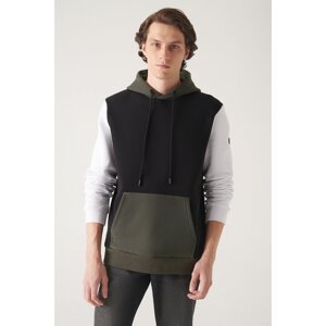 Avva Men's Black and White Hooded Collar 3Thread Fleece Block Colored Regular Fit Sweatshirt