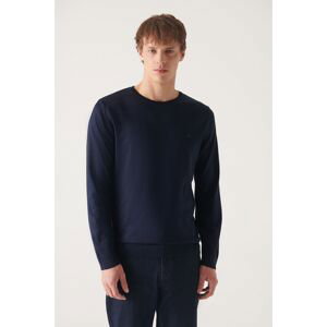 Avva Men's Navy Blue Crew Neck Wool Blend Standard Fit Regular Cut Knitwear Sweater