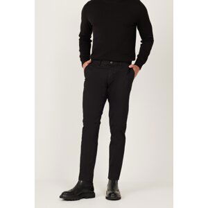 AC&Co / Altınyıldız Classics Men's Black Slim Fit Slim Fit Side Pocket Cotton Diagonal Patterned Flexible Trousers