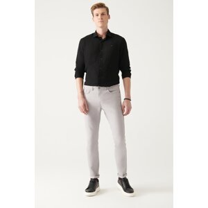 Avva Men's Light Gray Dobby 5-Pocket Slim Fit Slim Fit Canvas Flexible Trousers