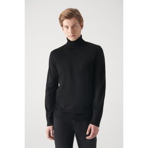 Avva Men's Black Full Turtleneck Wool Blend Standard Fit Regular Cut Knitwear Sweater