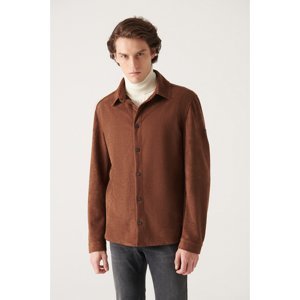 Avva Men's Brown Faux Suede Comfort Fit Shirt with Snap fastener