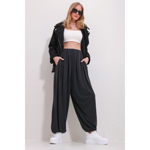 Trend Alaçatı Stili Women's Anthracite Front Pleated Double Pocket Flowy Modal Baggy Trousers