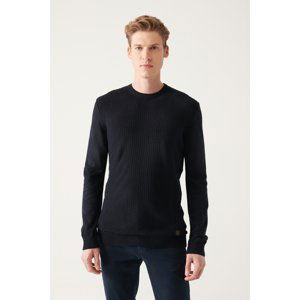 Avva Men's Navy Blue Crew Neck Front Textured Standard Fit Normal Cut Knitwear Sweater