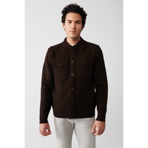 Avva Men's Brown Woolen Chest Pocket Buttoned Polo Collar Regular Fit Cardigan Coat