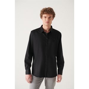 Avva Men's Black 100% Cotton Satin Hidden Pocket Slim Fit Slim Fit Shirt