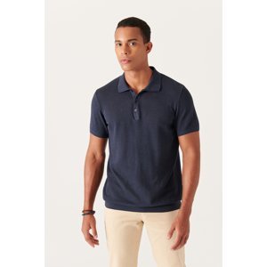 Avva Men's Navy Blue Textured Polo Collar Slim Fit Slim Fit Knitwear T-shirt