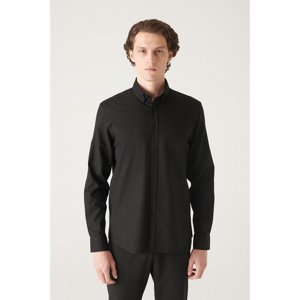 Avva Men's Black Oxford 100% Cotton Standard Fit Regular Cut Shirt