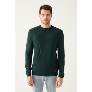 Avva Men's Green Crew Neck Herringbone Patterned Regular Fit Knitwear Sweater