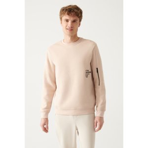 Avva Men's Beige Crew Neck Printed Regular Fit Sweatshirt