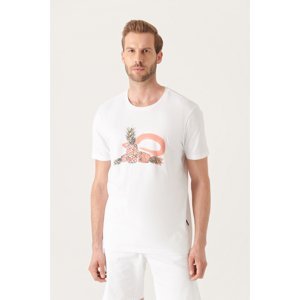Avva Men's White Printed Cotton T-shirt
