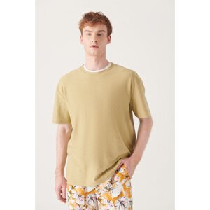 Avva Men's Oil Green Textured Comfort T-shirt