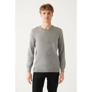 Avva Men's Gray Crew Neck Wool Blended Regular Fit Knitwear Sweater