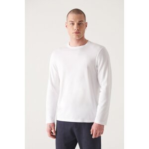 Avva Men's White Ultrasoft Crew Neck Long Sleeve Cotton Slim Fit Slim-Fit T-shirt