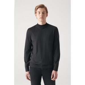 Avva Men's Anthracite Half Turtleneck Wool Blended Standard Fit Normal Cut Knitwear Sweater