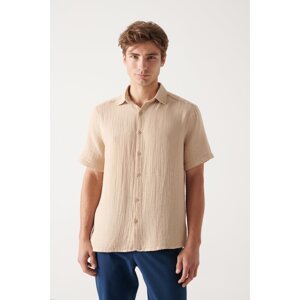 Avva Men's Beige Wrinkled Look Short Sleeve Trill Shirt