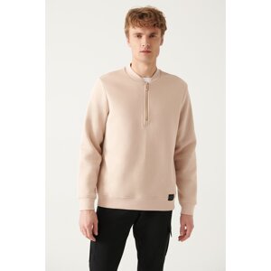 Avva Men's Beige Half Zipper Cotton Regular Fit Sweatshirt