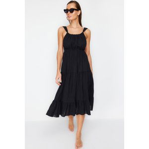 Trendyol Black Maxi Woven Gathered 100% Cotton Beach Dress