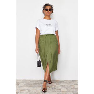 Trendyol Curve Khaki Midi Pencil Woven Skirt