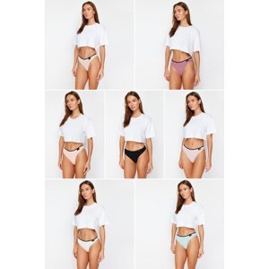 Trendyol Multicolor 7-Pack Cotton Label Detailed Thong Knitted Panties
