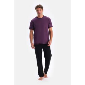 Dagi Purple Short Sleeve Crew Neck T-Shirt Trousers Pajamas Set