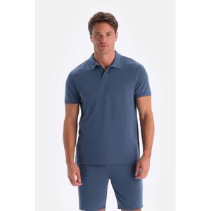 Dagi Indigo Polo Neck Short Sleeve Modal Pique T-Shirt