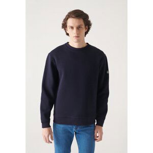 Avva Men's Navy Blue Crew Neck 3 Thread Back Printed Standard Fit Regular Cut Sweatshirt