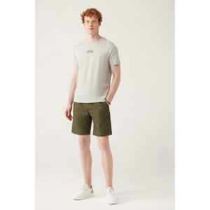 Avva Men's Khaki Stretchy Waisted Relaxed Fit Shorts