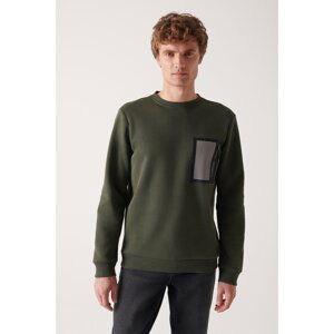 Avva Men's Khaki Crew Neck Fleece 3 Thread Reflective Regular Fit Sweatshirt