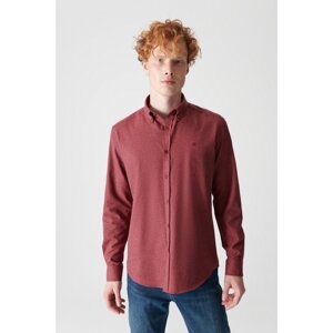 Avva Men's Burgundy Buttoned Collar Cotton Comfort Fit Comfy Cut Shirt