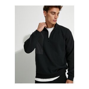 Koton Half Zipper Sweatshirt Stand Collar Block Detailed Ribbed