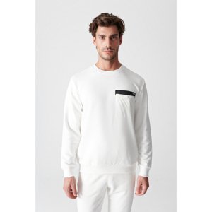 Avva Men's White Crew Neck Pocket Plain Sweatshirt