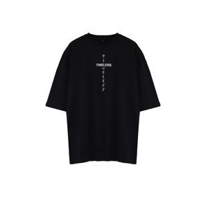 Trendyol Large Size Black Oversize Comfortable Printed 100% Cotton T-Shirt
