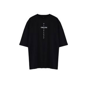 Trendyol Large Size Black Oversize Comfortable Printed 100% Cotton T-Shirt