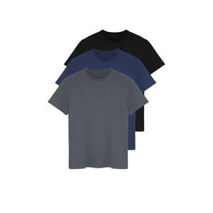 Trendyol 3-Pack Black-Navy Blue-Anthracite Regular/Normal Cut Basic T-Shirt