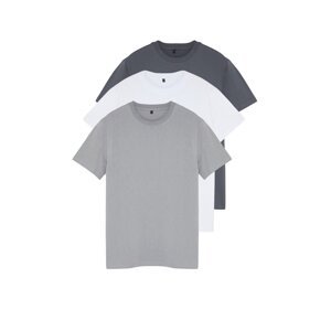 Trendyol Anthracite-Grey-White Regular/Normal Fit 3-Pack Basic 100% Cotton T-Shirt