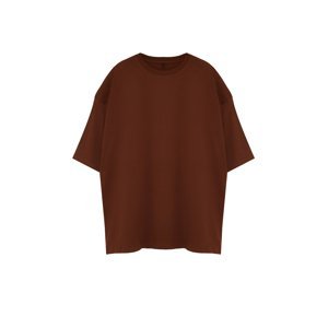 Trendyol Brown Men's Large Size Oversize Comfortable Basic 100% Cotton T-Shirt