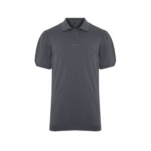 Trendyol Men's Gray Regular Fit Openwork Buttoned Knitwear Polo Collar T-Shirt