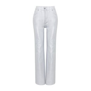 Trendyol White Shiny Metallic Printed High Waist Wide Leg Jeans