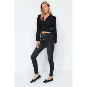 Trendyol Black Button Detailed High Waist Skinny Jeans