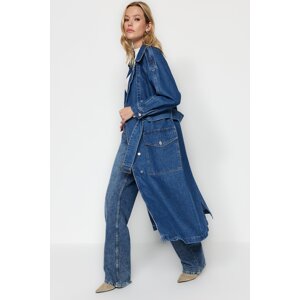 Trendyol Dark Blue Denim Trench Coat