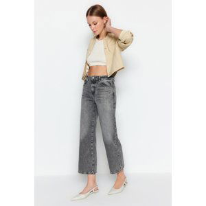 Trendyol Anthracite Normal Waist Crop Straight Jeans