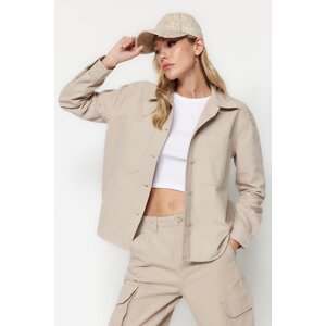 Trendyol Beige Oversize Denim Shirt Jacket