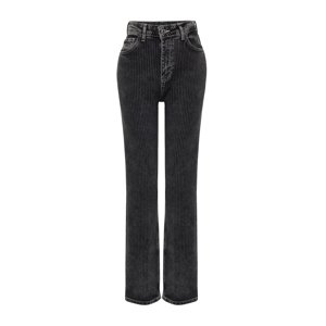 Trendyol Black Striped High Waist Long Straight Jeans