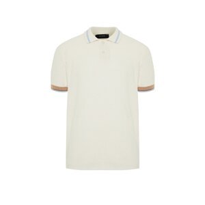 Trendyol Ecru Regular Fit Stripe Detailed Textured Knitwear Polo Neck T-Shirt
