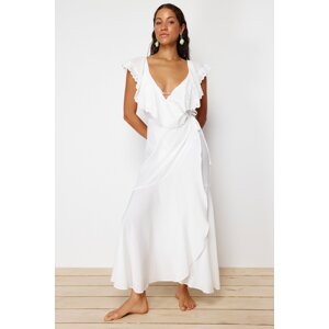 Trendyol Ecru Maxi Woven Tie-Up Beach Dress