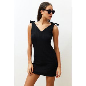 Trendyol Black Mini Woven Tie Beach Dress