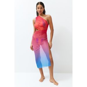 Trendyol Gradient Pattern Fitted Maxi Knitted Cut Out/Window Mesh One-Shoulder Beach Dress
